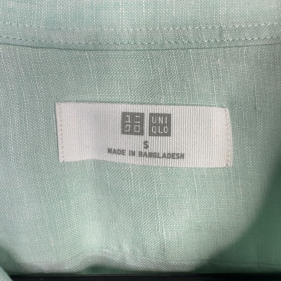 Uniqlo Shirt Mens S Green Linen Button Long Sleeve Summer Coastal Minimalist - Picture 6 of 10